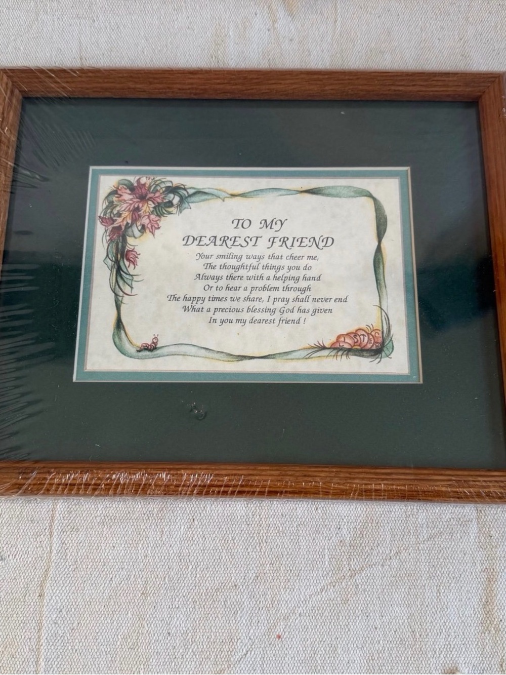 NWT Vintage Decorel 8x10 Framed Friendship Poem To My Dearest Friend NOS Decor